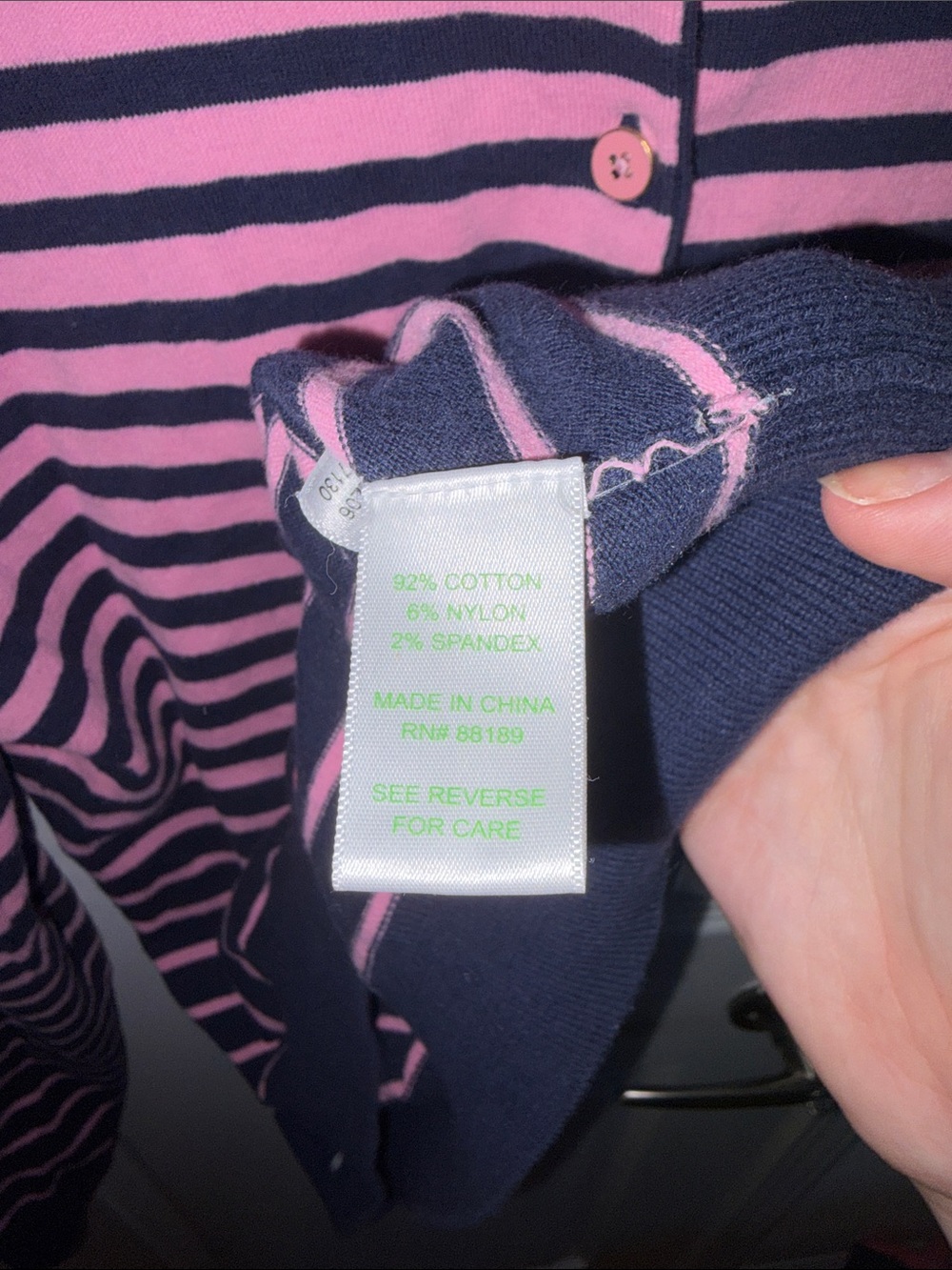 Lilly Pulitzer Striped Pink and Navy Crewneck Cardigan Sweater - Picture 3 of 4